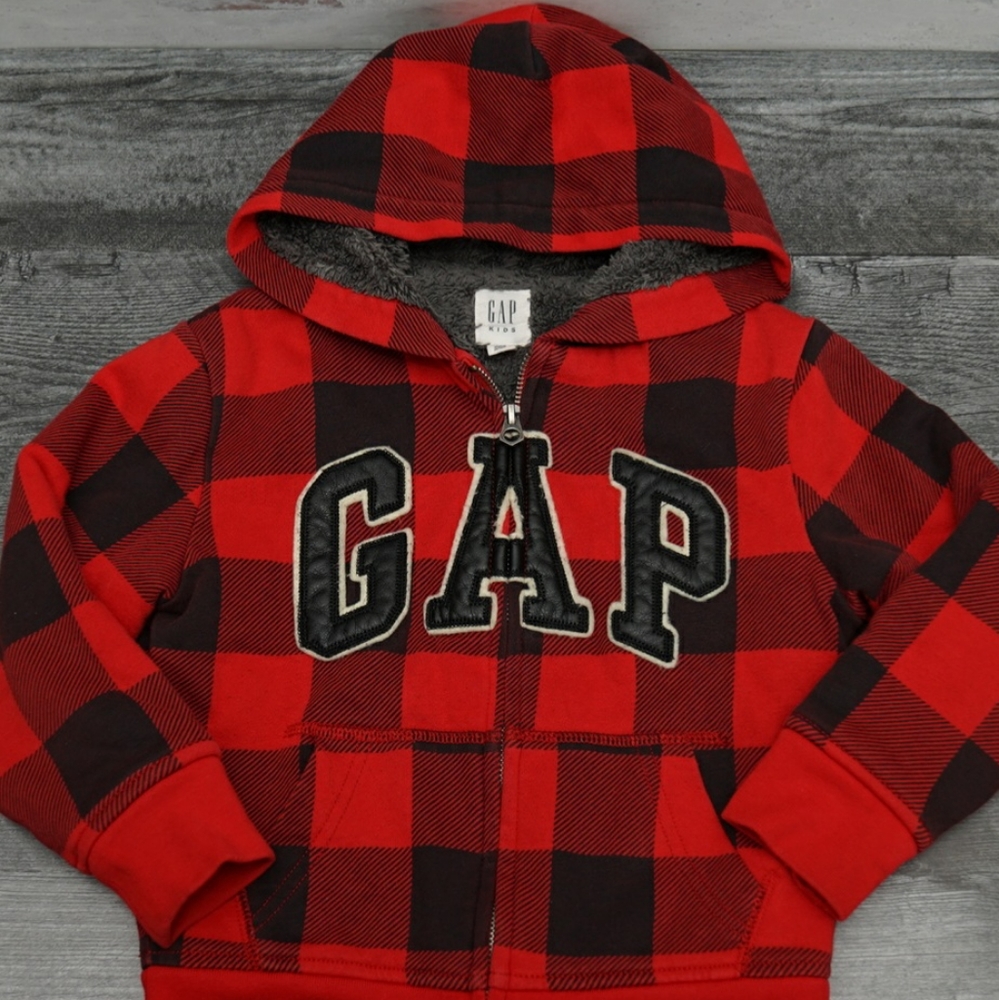 Gap Buffalo check furry lined hoodie zip up